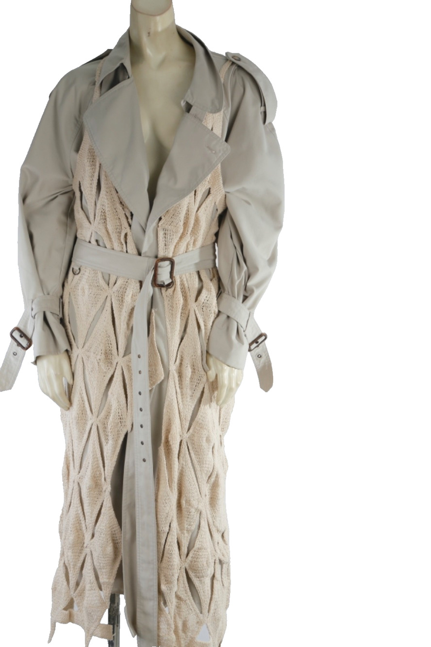 Vintage London Fog 2pc Trench Coat Reworked Cutout Fringe Removable Vest Set 40